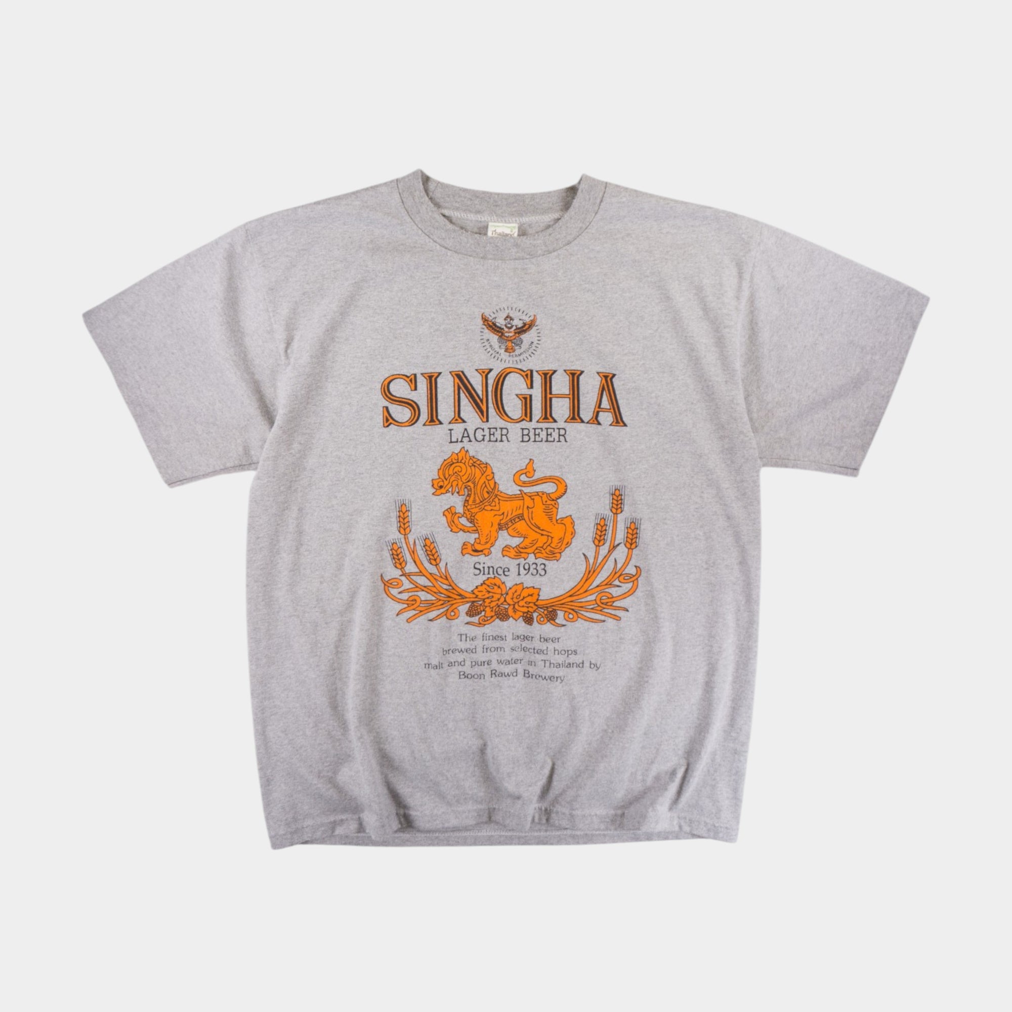 Singha Lager Beer Винтидж Сива Тениска с Графика