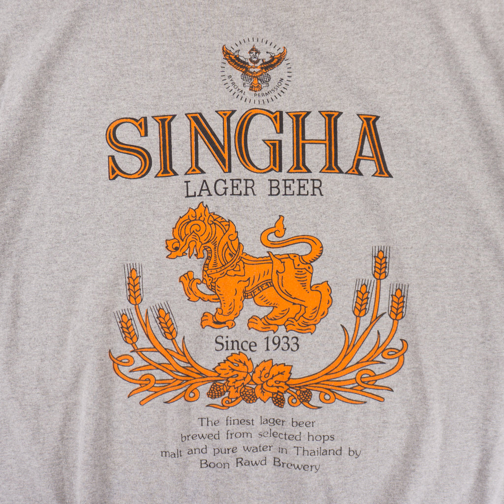 Singha Lager Beer Винтидж Сива Тениска с Графика