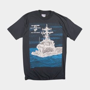 Hanes USS Arleigh Burke Battleship Винтидж Черна Тениска с Графика от 1991г