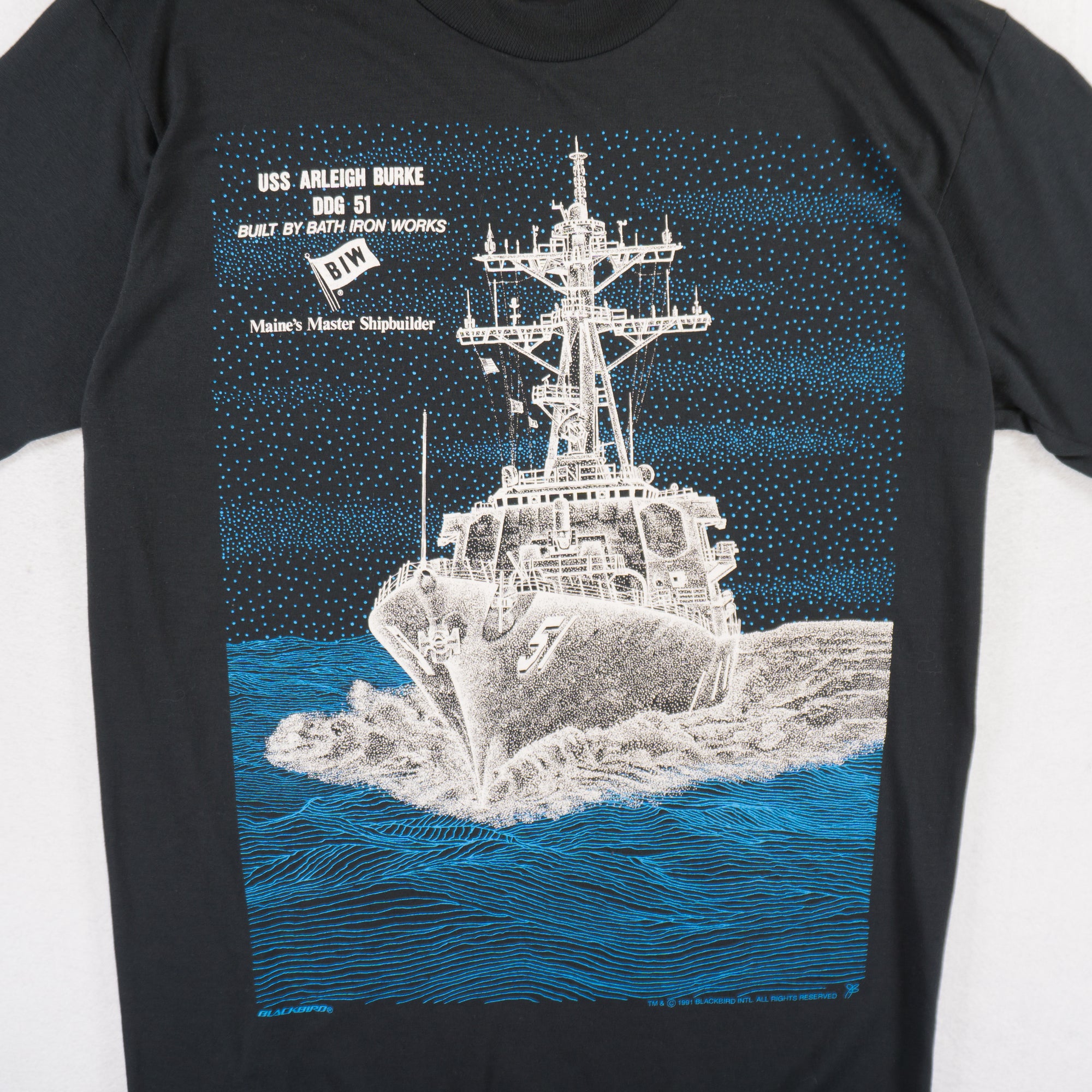 Hanes USS Arleigh Burke Battleship Винтидж Черна Тениска с Графика от 1991г