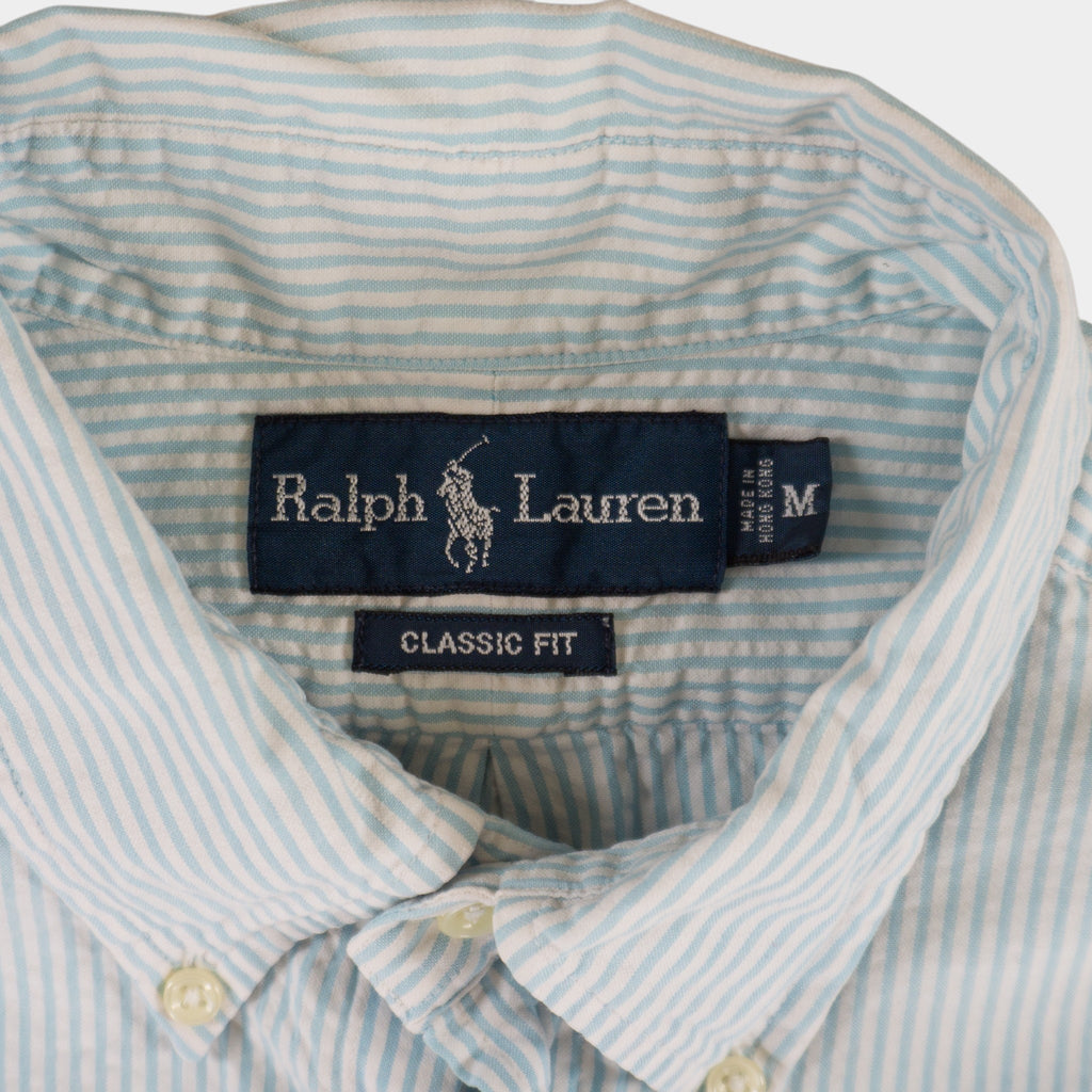 Ralph Lauren Винтидж Синя Раирана Риза с Къс Ръкав