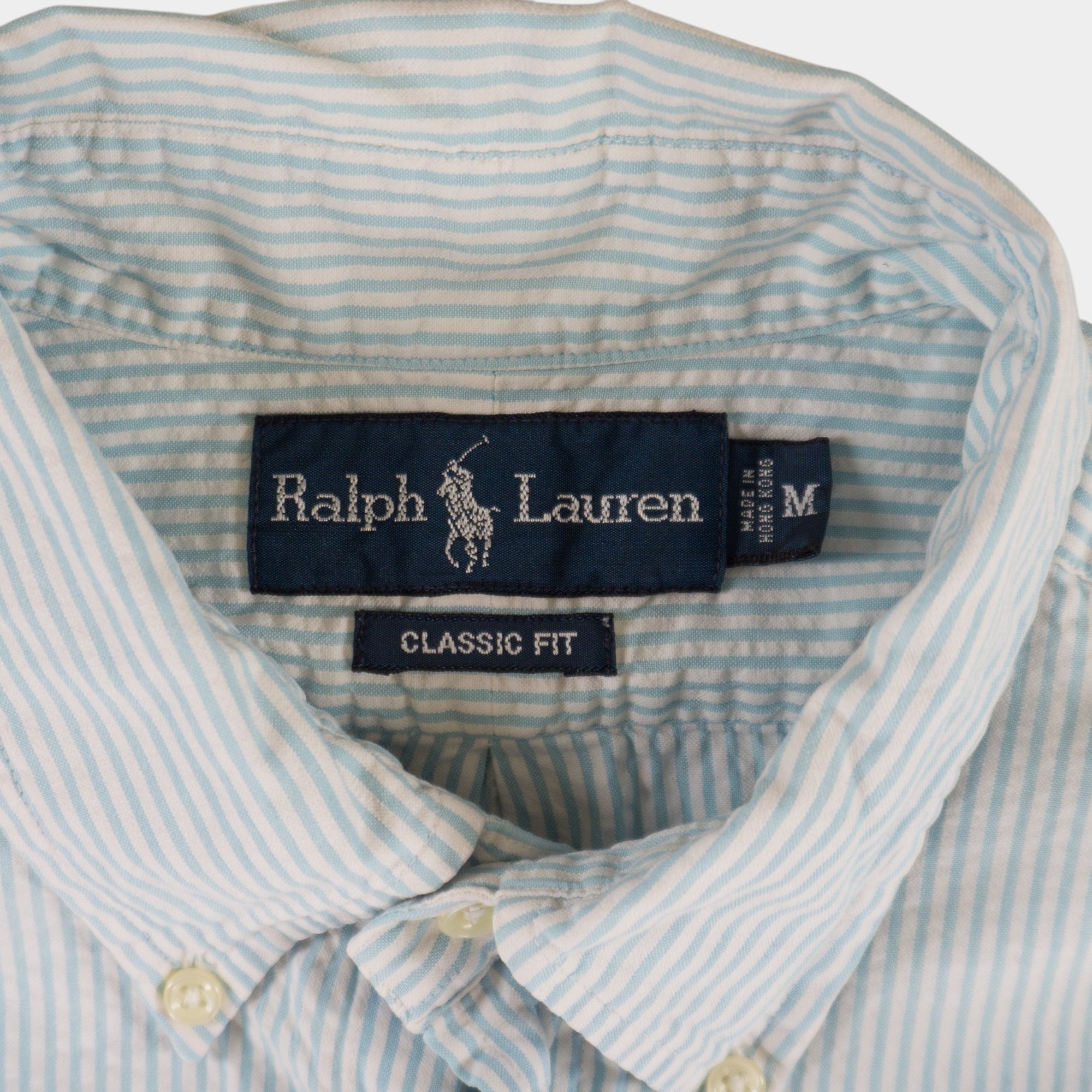 Ralph Lauren Винтидж Синя Раирана Риза с Къс Ръкав